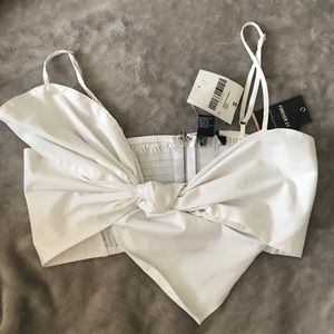 NWT Forever 21 White Ribbon Crop Top